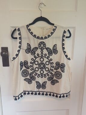 Embroidered White Vacation Set with Navy Embroidery